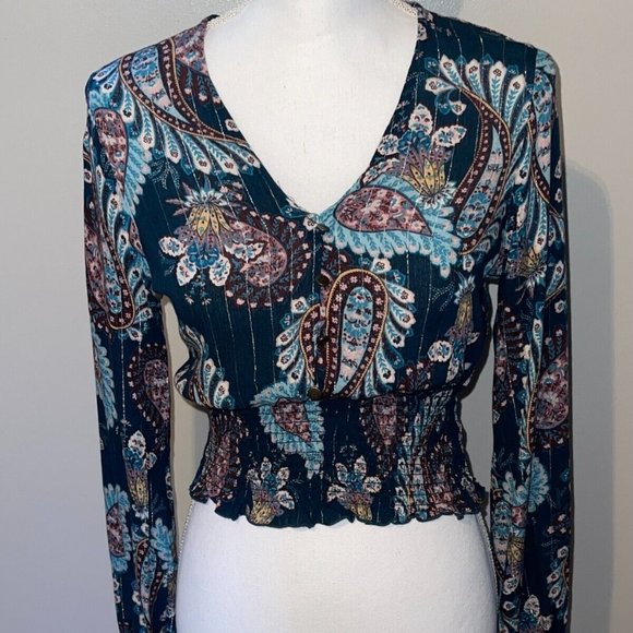 NWT Gypsies & Moondust Juniors' Shine‎ Smocked Top Navy/Multi Size Small - Picture 1 of 7